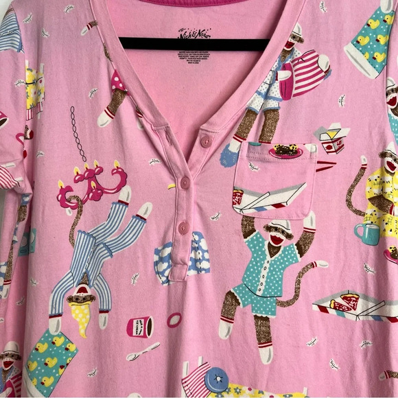 Nick & Nora Ladies Sock Monkey Pillow Fight Sleep Shirt. Size Medium. - Picture 10 of 11